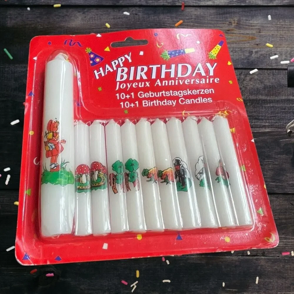 Rare Vtg. Birthday Candles 10 + 1 Larger Candles Mushrooms Girl Boy Luck Germany